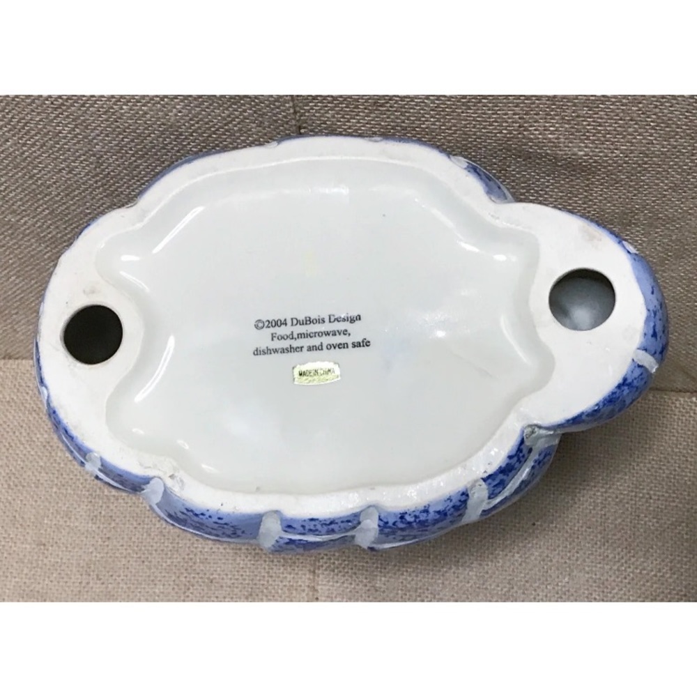 Blue White Tile Ceramic Duck Planter Candy Dish Rustic Country Cottage Farm Core - Picture 8 of 9